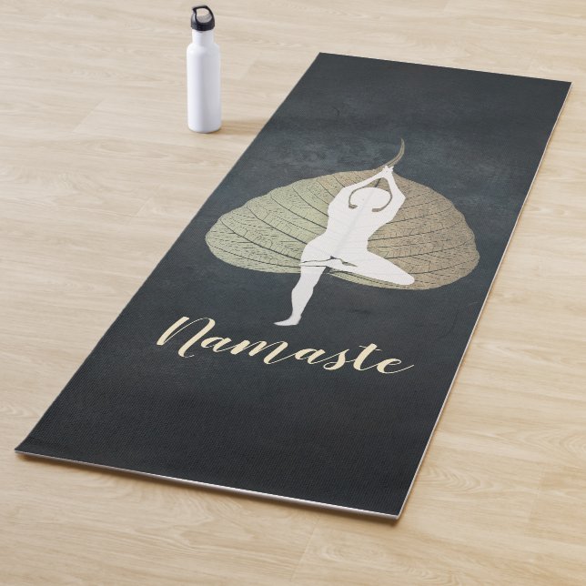 Yoga Instructor Black & Gold  Tree Pose Bodhi Leaf Yoga Mat (In Situ)
