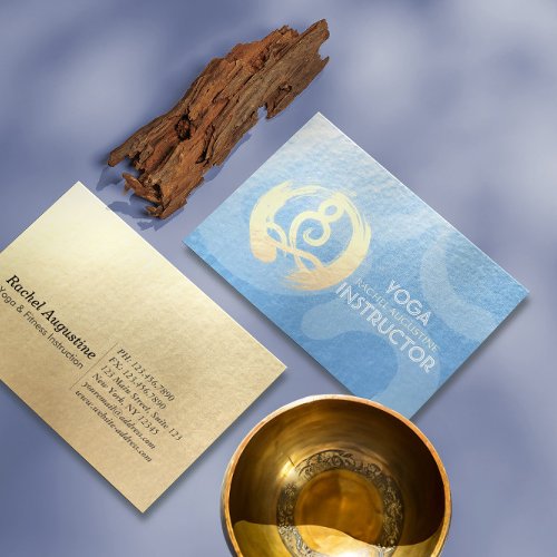 Yoga Instructor Blue  Gold Meditation Pose ZEN OM Business Card