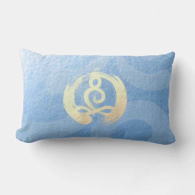 Yoga Instructor Blue & Gold Meditation Pose ZEN OM Lumbar Pillow (Front)