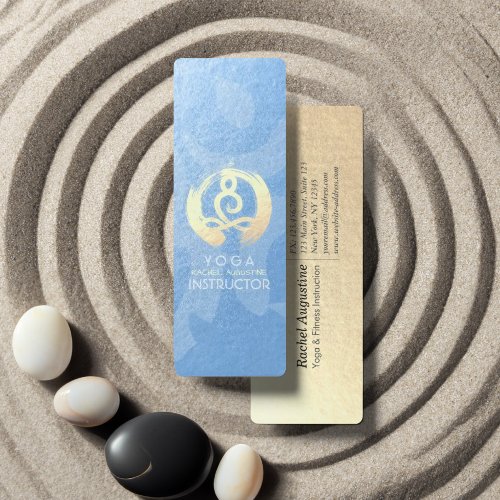 Yoga Instructor Blue  Gold Meditation Pose ZEN OM Mini Business Card