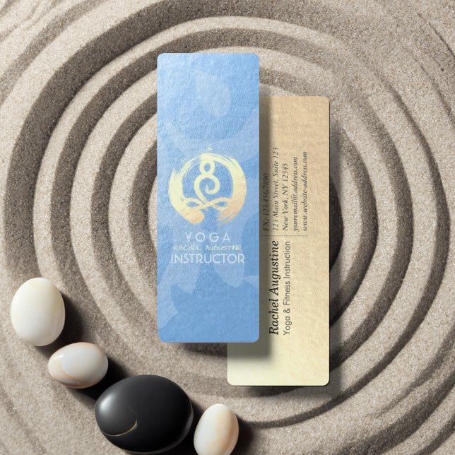 Yoga Instructor Blue & Gold Meditation Pose ZEN OM Mini Business Card (Creator Uploaded)
