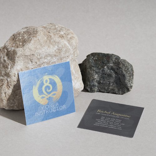 Yoga Instructor Blue  Gold Meditation Pose ZEN OM Square Business Card