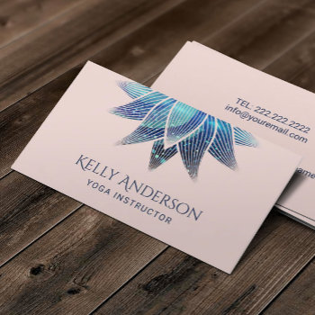 Yoga Instructor Blue Lotus Floral Mandala Blush Business Card by cardfactory at Zazzle