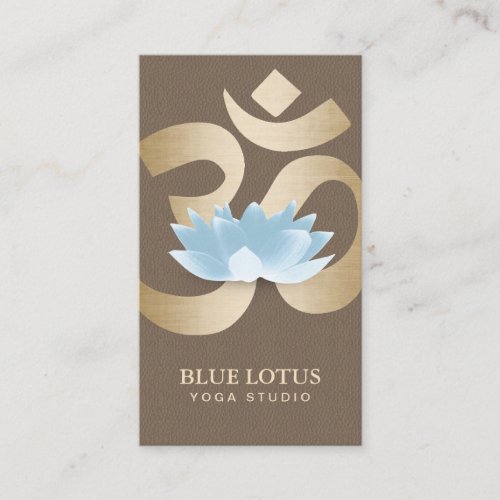 Yoga Instructor Blue Lotus Flower Gold Om Symbol Business Card