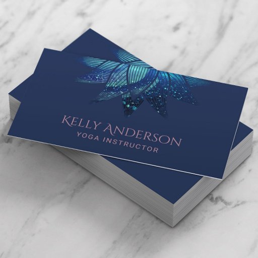 Customizable Yoga Instructor Blue Lotus Star Mandala Navy Business Card
