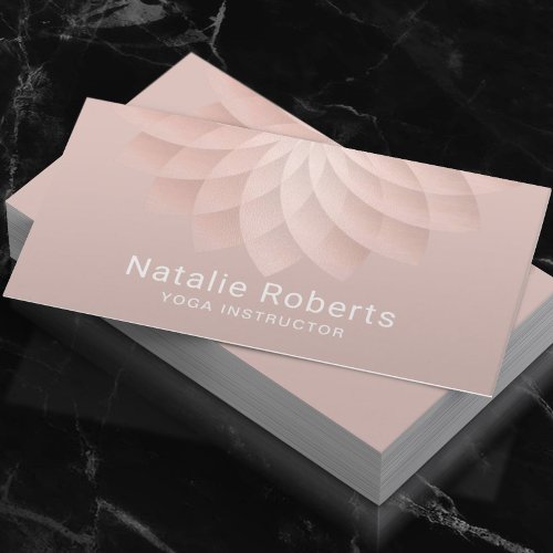 Yoga Instructor Blush Rose Gold Spiral Lotus Business Card