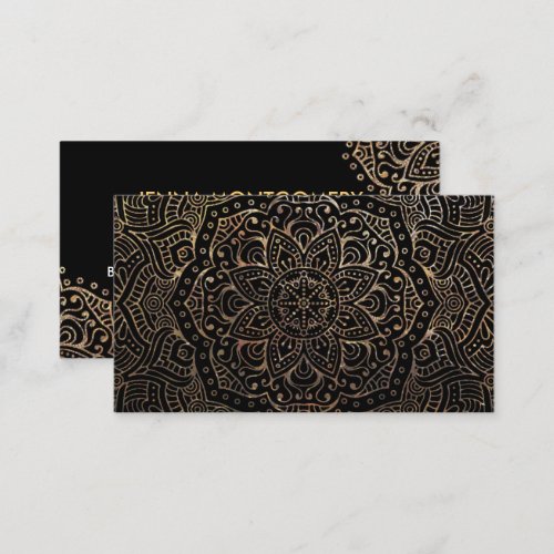 Yoga Instructor  Boho Mandalas Elegant Gold Black Business Card