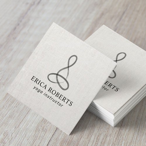 Yoga Instructor Brush Stroke Meditation Logo Linen Square Business Card