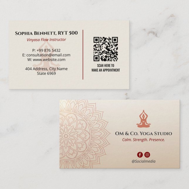 Yoga Instructor Business | Calm Brown Mandala Business Card (Front/Back)