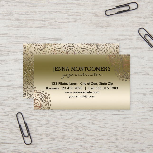 Yoga Instructor Chic Gold | Boho Mandala Pattern Business Card (Front/Back In Situ)