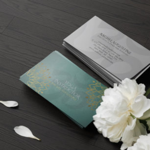 Yoga Instructor Chic Gold Floral Om Symbol Mandala Business Card
