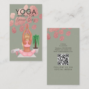 Yoga Instructor Classes Rose Pink Faux Foil C Business Card