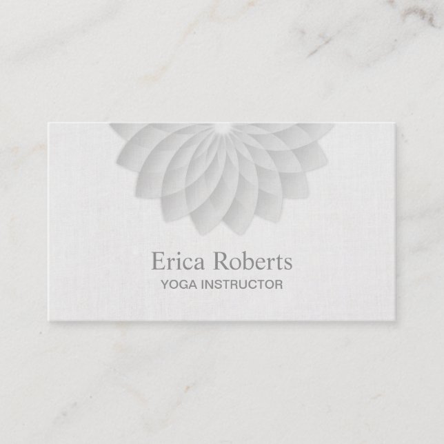 Yoga Instructor Classy White Lotus Floral Business Card (Front)