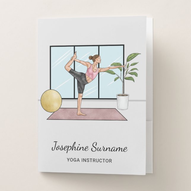 Yoga Instructor Dancer Pose Teacher Custom Name Pocket Folder (Front)
