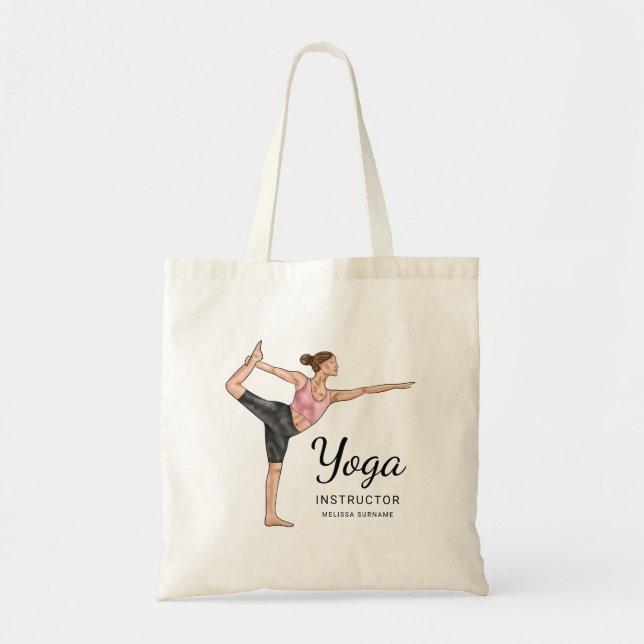 Yoga Instructor Dancer Pose Teacher Custom Name Tote Bag (Front)