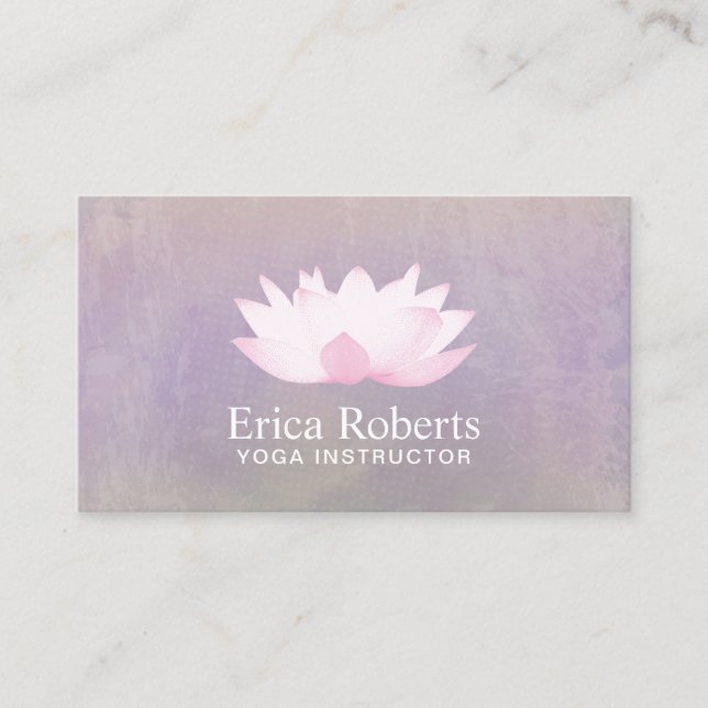 Yoga Instructor Elegant Lotus Watercolor Business Card (Front)