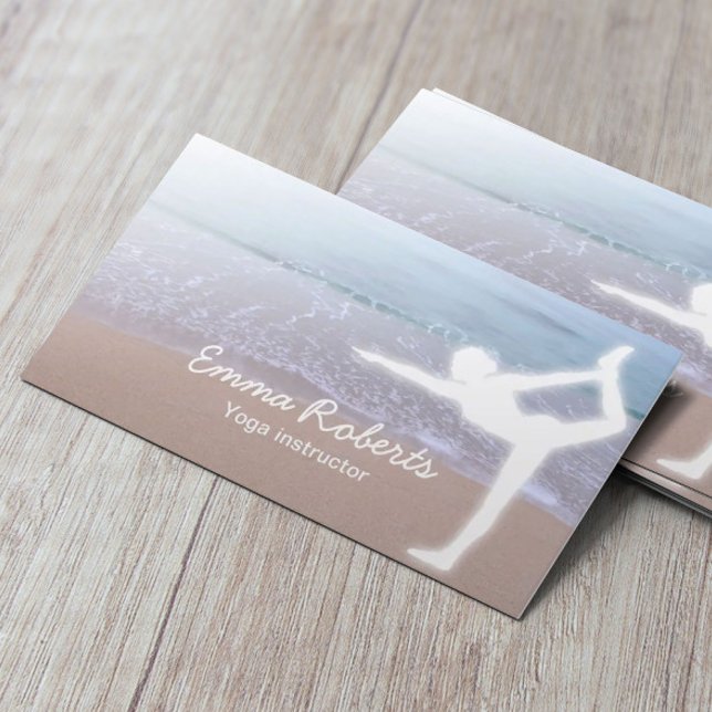 Yoga Instructor Elegant Morning Beach Business Card (Creator Uploaded)