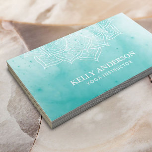 Yoga Instructor Elegant Watercolor Lotus Mandala Business Card