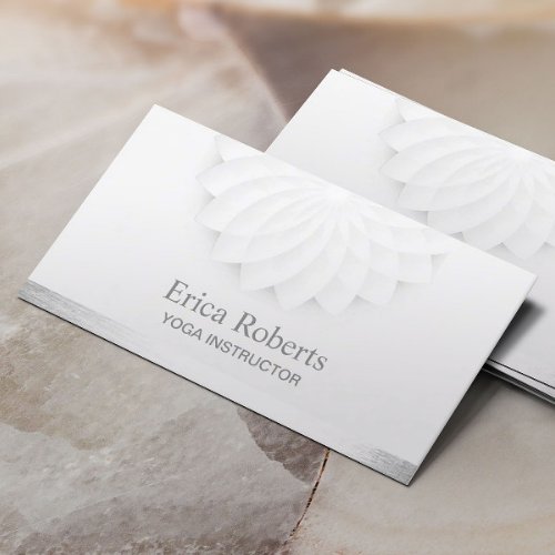 Yoga Instructor Elegant White Lotus Floral Business Card