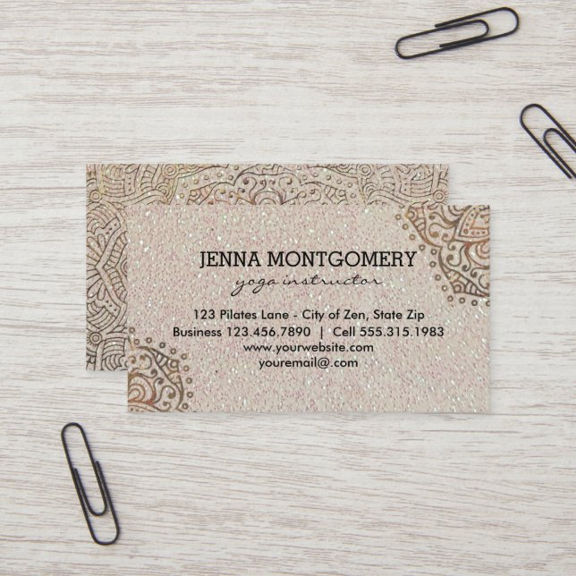 Yoga Instructor Faux Glitter | Boho Gold Mandala Business Card (Front/Back In Situ)