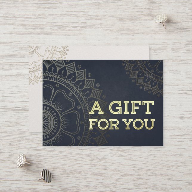 YOGA Instructor Gift Certificate Blue Gold Mandala (Front/Back In Situ)