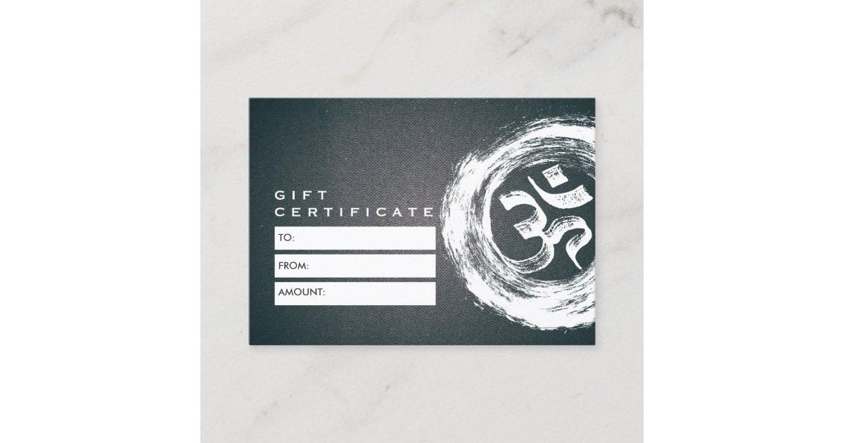 YOGA Instructor Gift Certificate Elegant Om Symbol, Zazzle