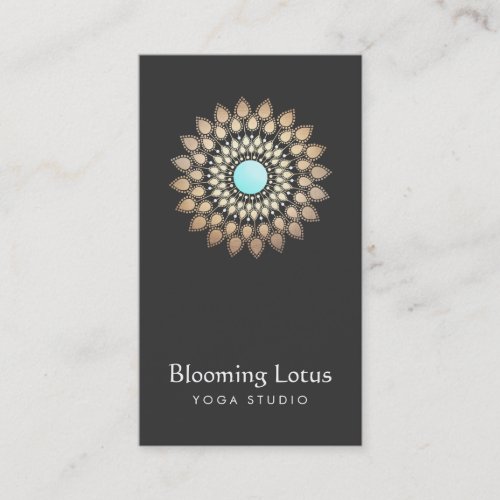 Yoga Instructor Gold and Turquoise Lotus Logo Business Card
