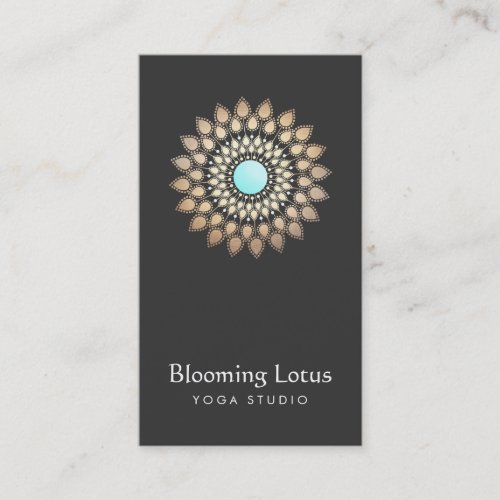 Yoga Instructor Gold and Turquoise Lotus Black Business Card
