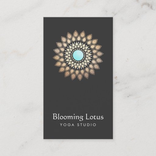 Customizable Yoga Instructor Gold and Turquoise Lotus Black Business Card