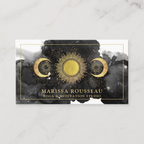 Yoga Instructor Gold Black Sun Moon Business Card