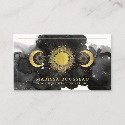 Customizable Yoga Instructor Gold Black Sun Moon Business Card