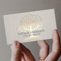 Yoga Instructor Gold Life Tree Vintage Linen Business Card