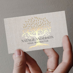 Yoga Instructor Gold Life Tree Vintage Linen Business Card