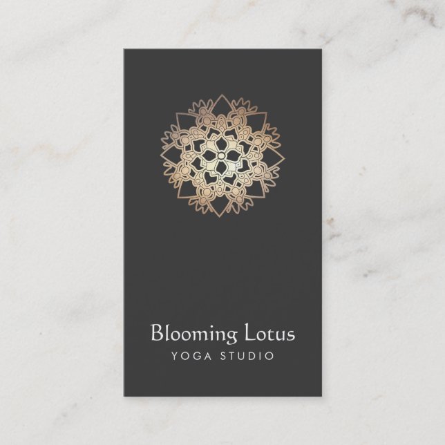 Yoga Instructor Gold Lotus Black Business Card (Front)