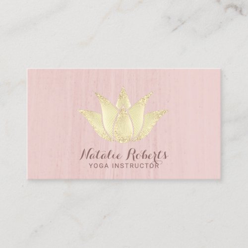 Yoga Instructor Gold Lotus Flower Blush Pink Spa Business Card