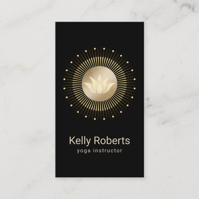 Yoga Instructor Gold Lotus Logo Wellness Spa Business Card (Front)