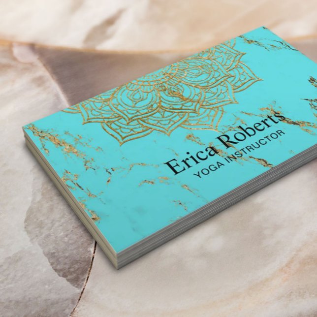 Yoga Instructor Gold Lotus Mandala Turquoise Business Card (Creator Uploaded)