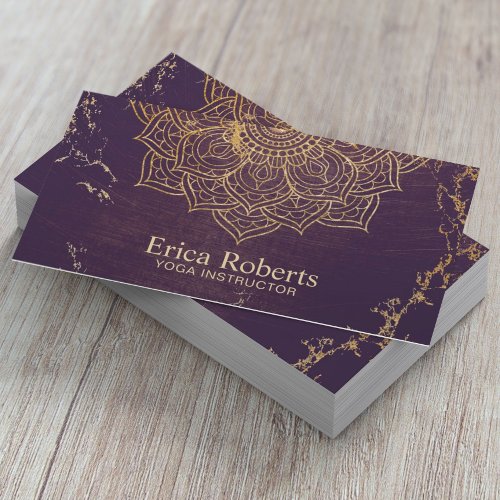 Yoga Instructor Gold Lotus Mandala Vintage Purple Business Card