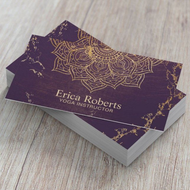Yoga Instructor Gold Lotus Mandala Vintage Purple Business Card (Creator Uploaded)