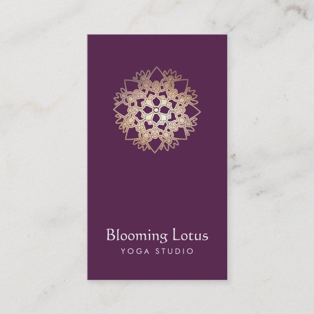 Yoga Instructor Gold Lotus Purple Business Card (Front)