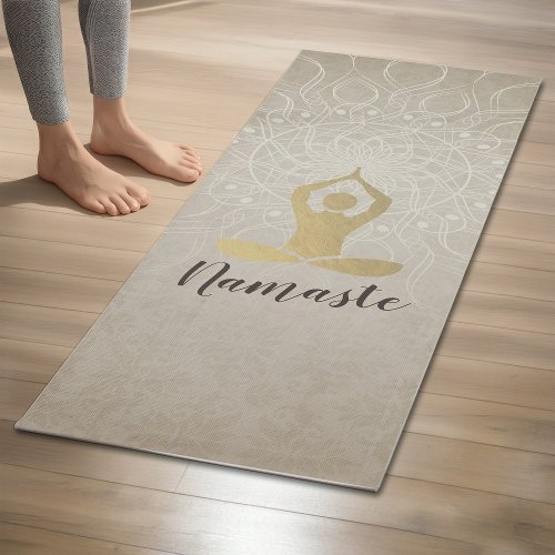 Yoga Instructor Gold Meditation Pose White Mandala Yoga Mat