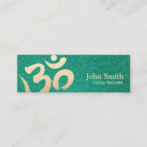 Yoga Instructor Gold Om Symbol Elegant Teal Mini Business Card