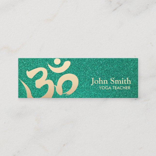 Yoga Instructor Gold Om Symbol Elegant Teal Mini Business Card (Front)