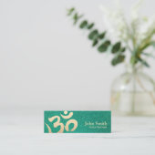 Yoga Instructor Gold Om Symbol Elegant Teal Mini Business Card (Standing Front)