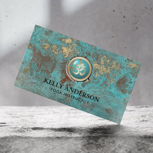 Yoga Instructor Gold Om Symbol Elegant Turquoise Business Card (Creator Uploaded)