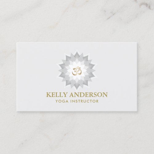 Yoga Instructor Gold Om Symbol White Lotus Flower Business Card