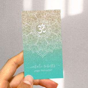 Yoga Instructor Gold & Teal Lotus Mandala Business Card