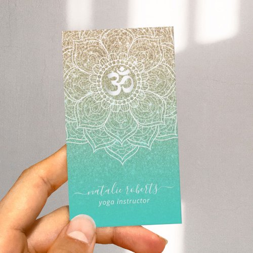 Yoga Instructor Gold  Teal Lotus Mandala Business Card