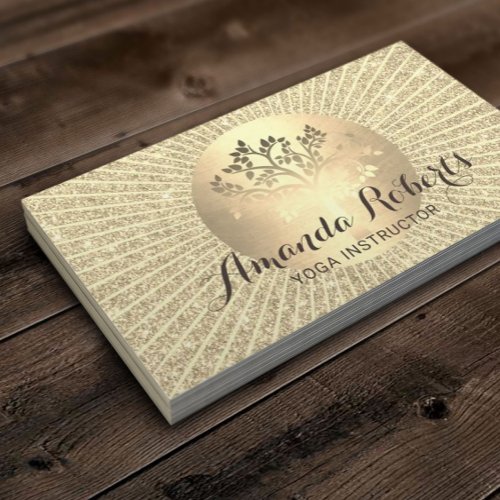 Yoga Instructor Gold Tree Circle Business Card