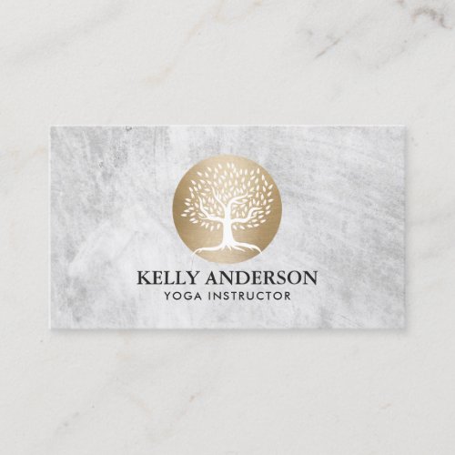 Yoga Instructor Gold Tree Logo Pilates Business Card